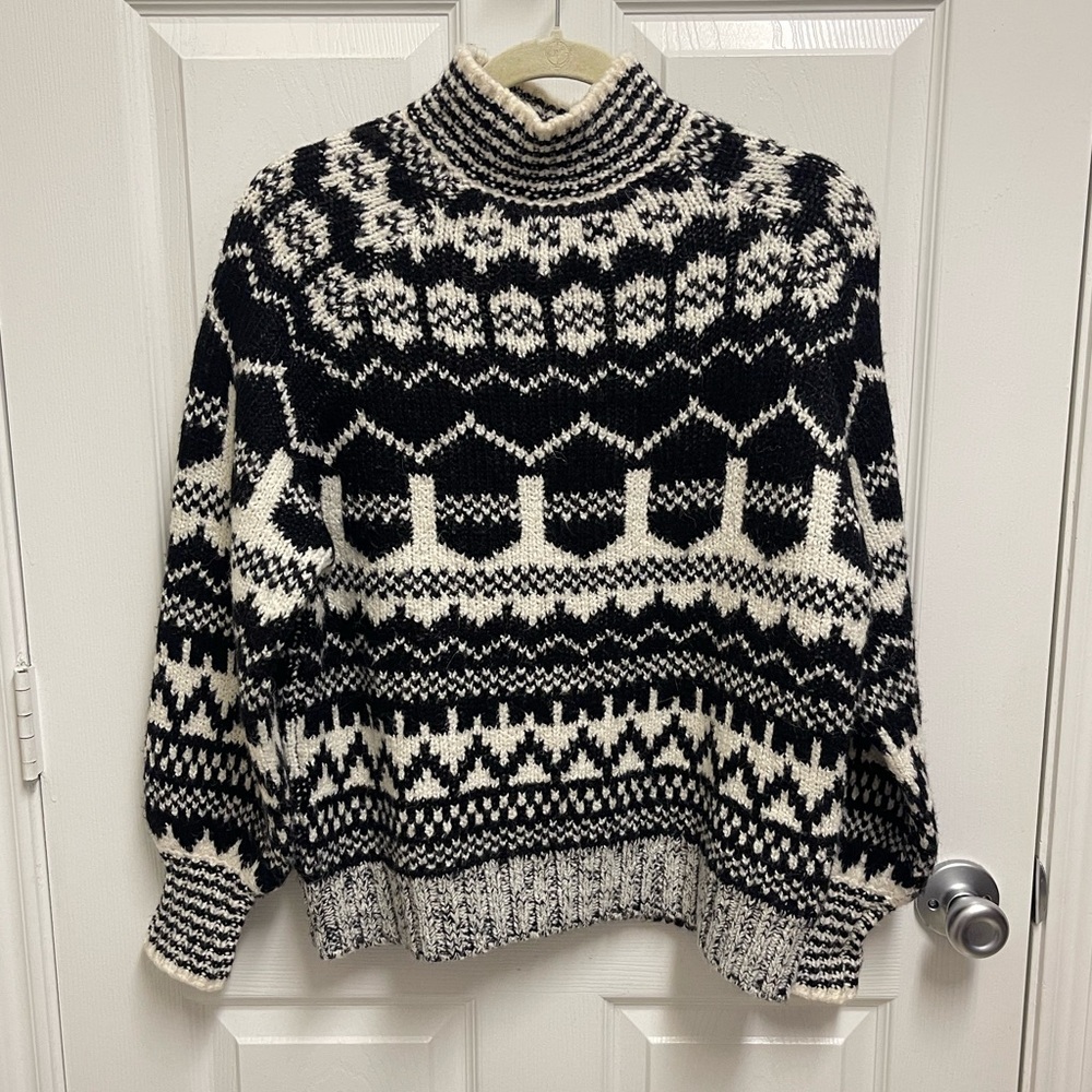 LINE Black and Ivory Pattern Turtleneck